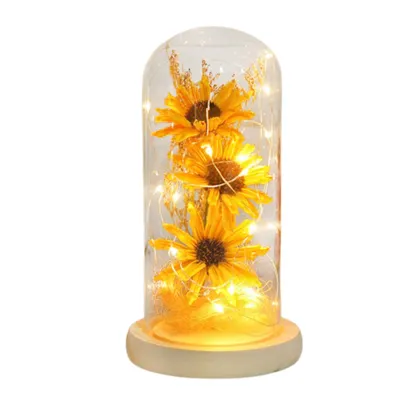 Produktbild von Künstliche Blume,Konservierte Blume Glaskuppel,Künstliche Sonnenblume Glaskuppel