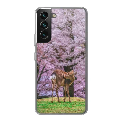Produktbild von MuchoWow® Handyhülle Schutzhülle Hülle für Samsung Galaxy S22 Hirsch - Rosa - Blüte Silikon Softcase Handy Hülle - Mobiltelefonhülle
