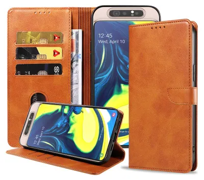 Produktbild von Geschikt voor Samsung  Galaxy A80 Telefoonhoesje Kunstleer met Magnetisch lipje en Pasjeshouder Book  Case met Klepje - Bruin - Smartphonica