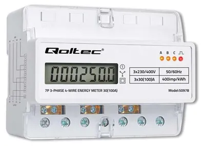 Image de Compteur de consommation d'énergie Qoltec, triphasé, pour rail DIN