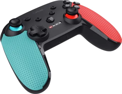Produktbild von Trust Gaming GXT 1246 Muta Bluetooth Nintendo Switch Controller, Gaming Controller mit Play-and-Charge-Kabel, Dual-Shock-Vibration, 15h Spielzeit, Aufladbarer Akku, für Switch Lite, OLED, Rot / Blau