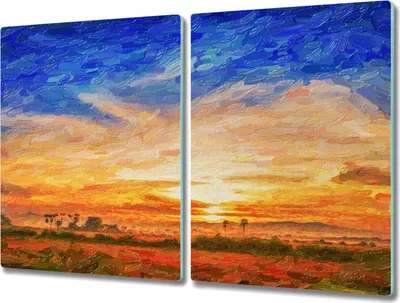 Produktbild von Coloray Kochplattenabdeckung Herdabdeckplatte 2x40x52 cm Hackbrett Schneidebrett Küchenbrett - Malerei Sonnenuntergang