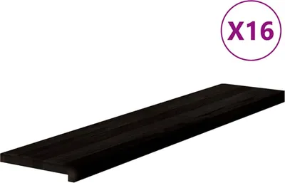 A single dark brown wooden stair step shown diagonally against a white background. A purple circle with white text "X16" is in the top right corner.