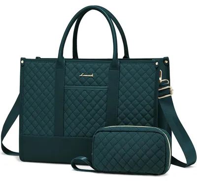 Immagine prodotto di Borsa per laptop da donna, 17 pollici, verde scuro, impermeabile, adatta come borsa da lavoro o borsa a tracolla
