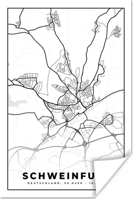 Produktbild von MuchoWow® Poster Karte - Schweinfurt - Stadtplan 120x180 cm - Kunstposter