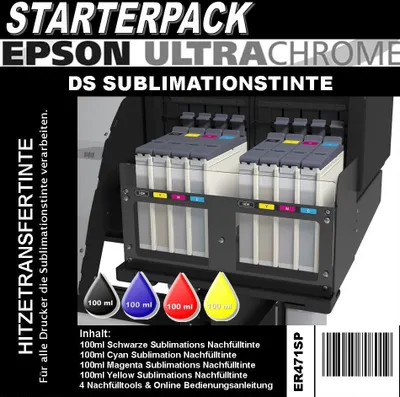 Produktbild von C13T741 Starterpack Epson UltraChrome DS Sublimationstinte mit 4x 100ml Abfüllung für den Heimgebrauch