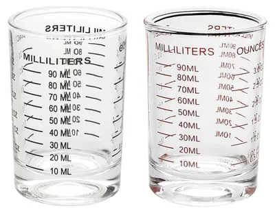 Immagine prodotto di Set di 2 misurini da 90 ml con scala graduata, in vetro, colore nero/rosso