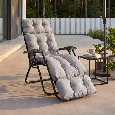 Produktbild von Livingandhome Liegenauflage 180 x 55 x 8 cm, Polster für Gartenliege Sonnenliege mit Kopfkissen, Grau