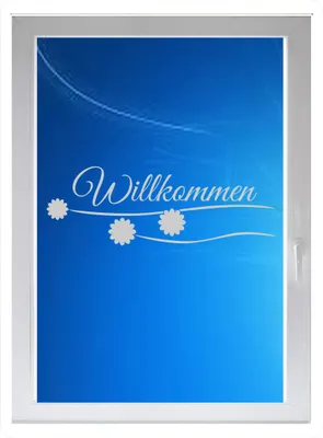 Produktbild von INDIGOS UG - Willkommen Blumen Blüten - Farbe: silberfein satiniert - 116x39 cm - Sichtschutzfolie - Fensterfolie - Glasdekorfolie - für die Küche, Bad ans Fenster