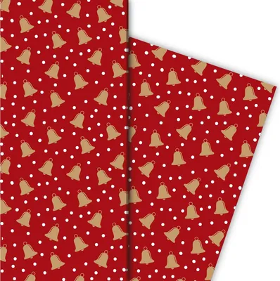 Produktbild von Schönes Winter Weihnachtspapier mit Glocken und Schneeflocken, rot - G9866, 32 x 48cm