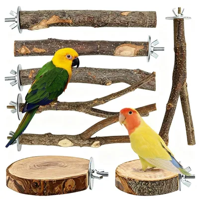 Productafbeelding van Natuurlijke houten zitstokken voor vogels, 2 stuks, 20 cm, geschikt voor parkieten, kanaries en kleine papegaaien