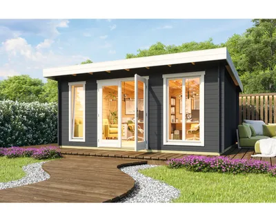 Produktbild von Lasita Maja Gartenhaus Dorset Gartenhaus aus Holz in Grau, Holzhaus mit 34 mm Wandstärke Blockbohlenhaus