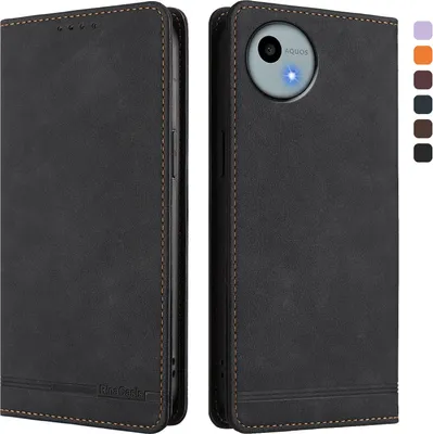 Produktbild von Hülle für Sharp Aquos Wish4, Retro Kunstleder Ständer Klapphülle mit Kartenfächer und Magnetische Schwarz