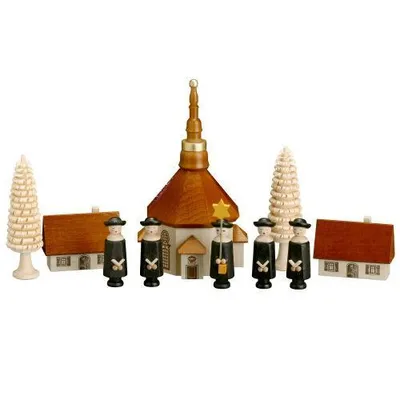 Immagine prodotto di Set di decorazioni natalizie con statuine di personaggi e una chiesa, 10 pezzi, altezza 13 cm, nuovo