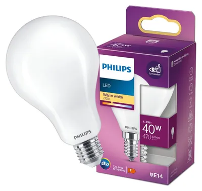 Obrázok produktu pre Philips 8718699763435, 4,3 W, 40 W, E14, 470 lm, 15000 h, Teplá biela