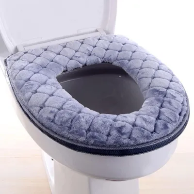 Produktbild von WC-Sitzbezug,Toilettensitzbezug, Badezimmerwärmer Toilettensitz-Cover-Pads, weiche WC-Sitzkissenwärmer waschbar mit Reißverschluss wiederverwendbares Kissen für Wintergrau, für Badezimmer