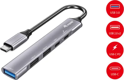 Produktbild von Equip 5-Port USB 3.0/2.0 Hub mit USB-C 100W USB PD, USB 3.2 Gen 1 (3.1 Gen 1) Type-C, USB 2.0, USB 3.2 Gen 1 (3.1 Gen 1) Type-A, USB 3.2 Gen 1 (3.1 Gen 1) Type-C, 5000 Mbit/s, Silber, Aluminium, 100 W
