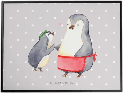 Produktbild von Mr. & Mrs. Panda Schreibunterlage Pinguin mit Kind - Grau Pastell - Geschenk, Muttertag, Vorbild Mama, Tischunterlage, schreibtischmatte, Mutter, schreibtischunterlage