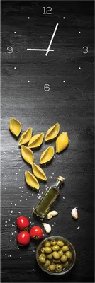 Produktbild von Wanduhr aus Glas 20x60cm Uhr als Glasbild Pasta Küche Nudeln Deko