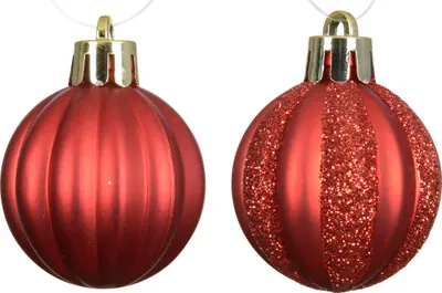 Produktbild von Weihnachtskugeln Kunststoff 4cm geriffelt 24 Stück - Weihnachtsrot