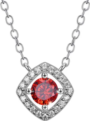 Image de 925 Collier en argent sterling pour dames avec pendentif en zirconium rouge 45cm