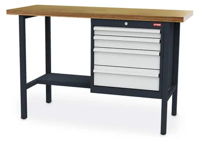 Produktbild von STIER Werkbank mit 4 Schubladen BxTxH 1500x600x960 mm RAL 7016 / RAL 7035
