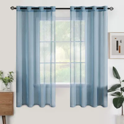 Produktbild von Voile Gardinen 140x145 cm, 2er Set, mit Ösen, marineblau, für Wohnzimmer