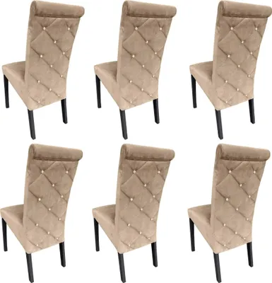 Produktbild von Ares Meble Esszimmerstühle 6er Set K6 - Esszimmerstuhl Holz - Küchenstühle, Esstisch Stühle, Essen Stuhl - Samt Beige - Schwarz