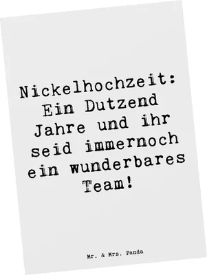Produktbild von Mr. & Mrs. Panda Postkarte Spruch 12. Hochzeitstag Nickelhochzeit - Weiß - Geschenk, Ansichtskarte, Liebe, Postkarten, bildkarte, Heiraten, Ehe, zwölf Jahre, Geschenke