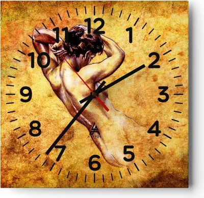 Produktbild von Wanduhr - Quadrat - Glasuhr - Weibliches Modell Körper posiert - 40x40cm - Schleichendes Uhrwerk - Lautlos - zum Aufhängen bereit - Dekoration Modern - Wanddekoration aus Glas - C4AC40x40-0520