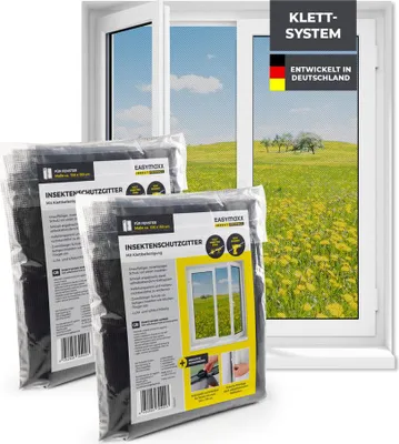 Produktbild von EASYmaxx Fenster Moskitonetz mit Klettverschluss - 130x150cm - Schwarz - 2er-Set