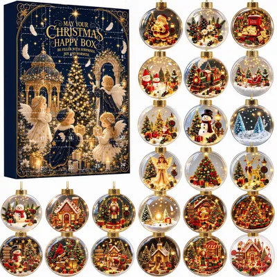 Produktbild von Adventskalender 24 Tage mit Kristallkugel Acryl Anhänger,2D Christbaumschmuck Weihnachtskalender für Kinder und Erwachsene