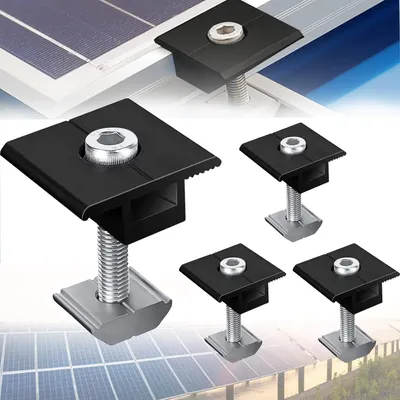 Produktbild von 4 Stück Solarmodul Halterung Mittelklemmen 40mm Schwarz - Solarpanel Halterung, T-förmige Mittelklemme PV Photovoltaik für Gerahmte Panels
