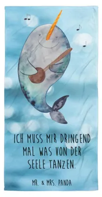 Produktbild von Mr. & Mrs. Panda Strandlaken Narwal Gitarre - Oceanblue - Geschenk, Tanzen, Frust, Wal, Badehandtuch, Handtuch, Duschhandtuch, Reisehandtuch, Gespräche, Duschtuch, Meer