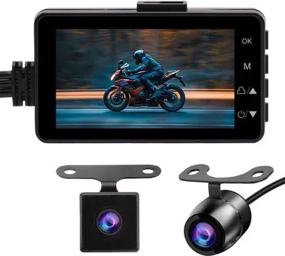 Zdjęcie produktu dla Kamera sportowa do motocykla, 3-calowy wyświetlacz LCD, rozdzielczość 720p i 480p, podwójny obiektyw (przód i tył), do rejestrowania jazdy motocyklem (w zestawie karta pamięci 8 GB)