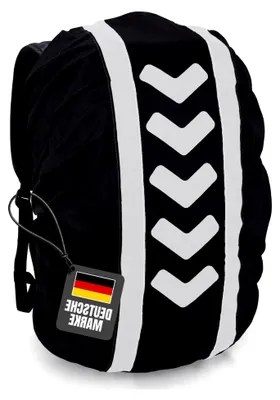 Produktbild von Regenschutz Rucksack-Cover mit Reflektoren (42-55L) Wasserabweisende Regenhülle für Rucksäcke, Regenschutzhülle, Raincover, Regencover, Regenhaube, Rucksackhülle reflektierend (Schwarz)