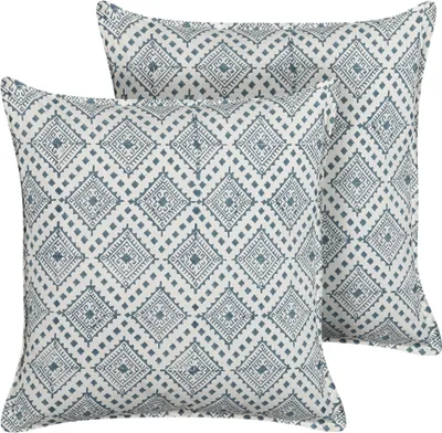 Produktbild von BELIANI Dekokissen 2er Set Dunkelblau und Weiß Baumwolle 45 x 45 cm Bezug mit Füllung Reißverschluss Orientalisches Muster Boho Wohnzimmer Schlafzimmer
