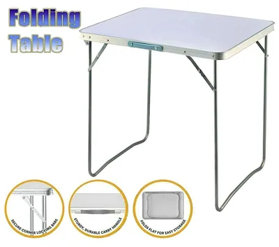 Image de Table pliante pour camping - Table pour balcon et bureau - Structure en métal - 80 x 60 x 69 cm - Pliable - Adaptée pour une utilisation intérieure et extérieure