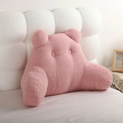 Image de Coussin de lecture pour lit et canapé avec accoudoirs, coussin de lit pour s'asseoir dans le lit, cadeau de coussin pour lire, travailler, grand dossier pour adultes et enfants,Rose