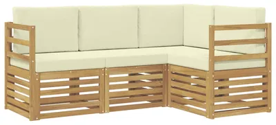 Imagen del producto de vidaXL Juego de 4 sofás de exterior, color blanco y crema, tapizados en poliéster