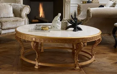 Produktbild von Casa Padrino Luxus Barock Couchtisch mit Marmorplatte Naturfarben / Weiß - Runder Wohnzimmertisch im Barockstil - Barock Möbel - Barock Interior - Edel & Prunkvoll - Luxus Qualität - Italy