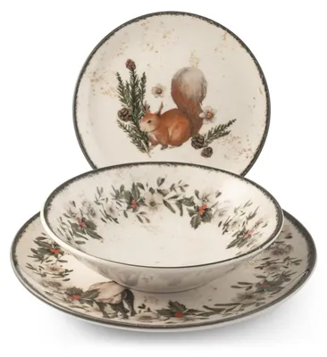 Productafbeelding van 18-delig Kerstservies Set van Steengoed met Slingerontwerp