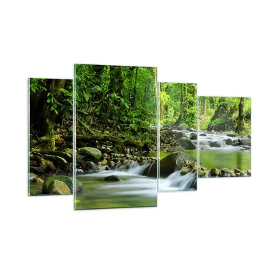 Produktbild von Bilder auf glas - Stream Wald Natur - 120x70cm - Glasbilder - Wandbilder - Kunstdruck - zum Aufhängen bereit - Wanddekoration aus Glas - Glas Bilder - Wandbild auf Glas - 4 Teile - GDL120x70-0174