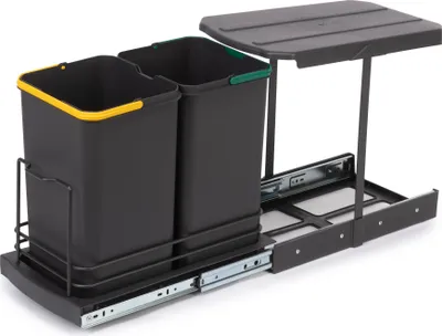 Produktbild von Emuca Recycle-Küchenrecyclingbehälter, 2x12 L, Bodenbefestigung und Handauszug/automatischen Auszug, Kunststoff anthrazitgrau