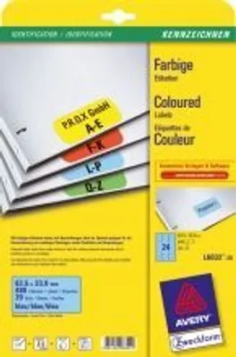 Produktbild von Avery Zweckform - ablösbare farbige Etiketten ft 99,1 x 38,1 mm (B x H), 280 Stück, 14 pro Blatt, gelb