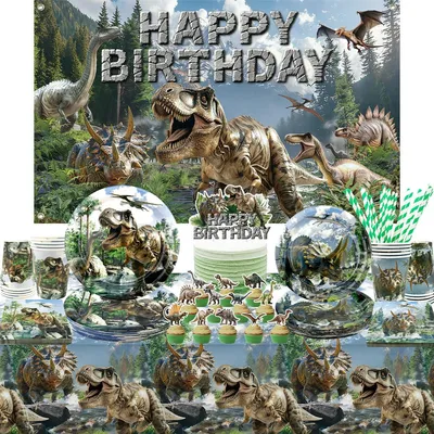 Dinosaurier-Party-Set für 20 Gäste – Teller, Becher, Deko