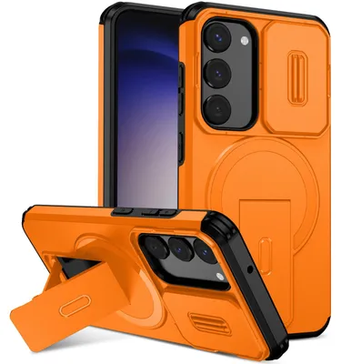 Produktbild von Magnetisch Hülle für Samsung Galaxy S23, Dual Layer Stoßfest Handyhülle mit Dia Kameraschutz, Verstellbarem Ständer Orange