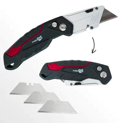 Produktbild von MARAPON® Teppichmesser klappbar mit 4 Klingen | extra robustes Teppichmesser | T