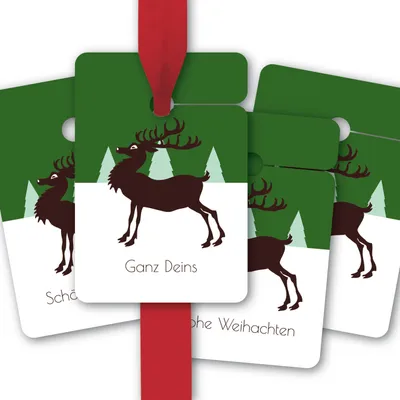 Produktbild von 8 klassische Hirsch Weihnachts Geschenkanhänger, grün: Frohe Weihnachten | klassische Festtage | Ganz Deins