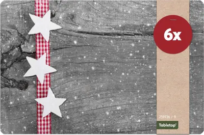 Produktbild von Abwaschbare Tischsets 6er Set Weihnachten Sterne & Holz-Optik